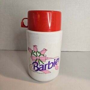 Barbie Thermos Bottle White Pink Roses Flowers 1990 Vintage Mattel Ribbons